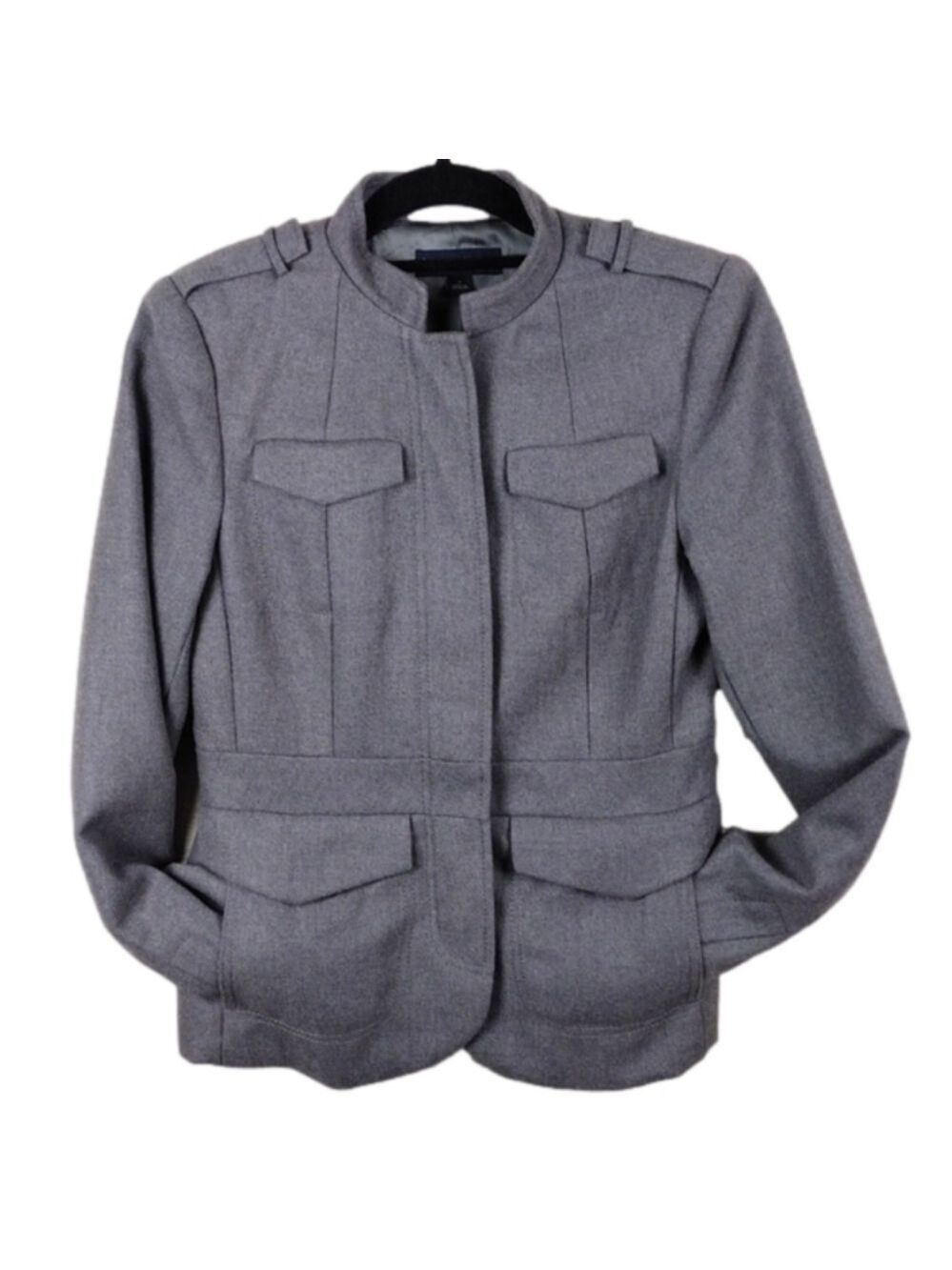 Banana Republic Gray Wool Blend Long Sleeve Hidden Button Front Military Jacket